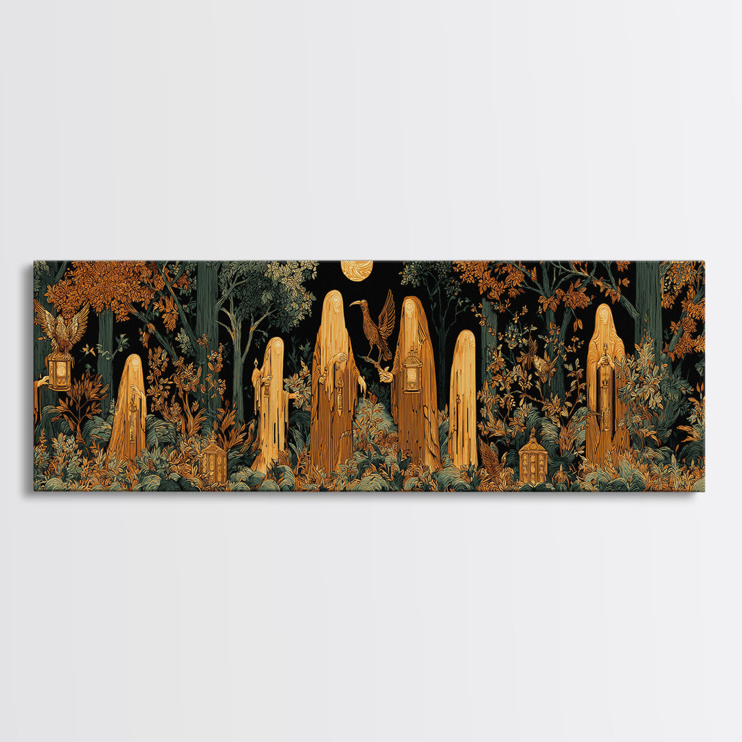 The Golden Funeral Procession - Icon Portrait, Halloween Wall Art, Extra Wide Wall Art, Framed Canvas Print, Halloween Home Decor