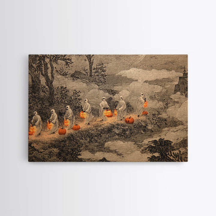 The Golden Funeral Procession - Environmental Panorama, Dark Fantasy Wall Art, Landscape Wall Art, Canvas Print, Halloween Home Decor
