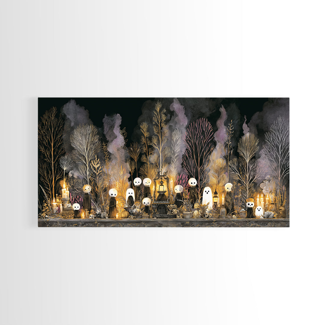The Golden Funeral Procession - Occult Still Life, Occult Wall Decor, Wide Panoramic Art, Canvas Print, Halloween Home Decor