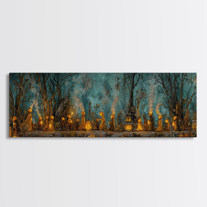 The Golden Funeral Procession - Occult Still Life, Halloween Wall Art, Extra Wide Wall Art, Framed Canvas Print, Halloween Home Decor