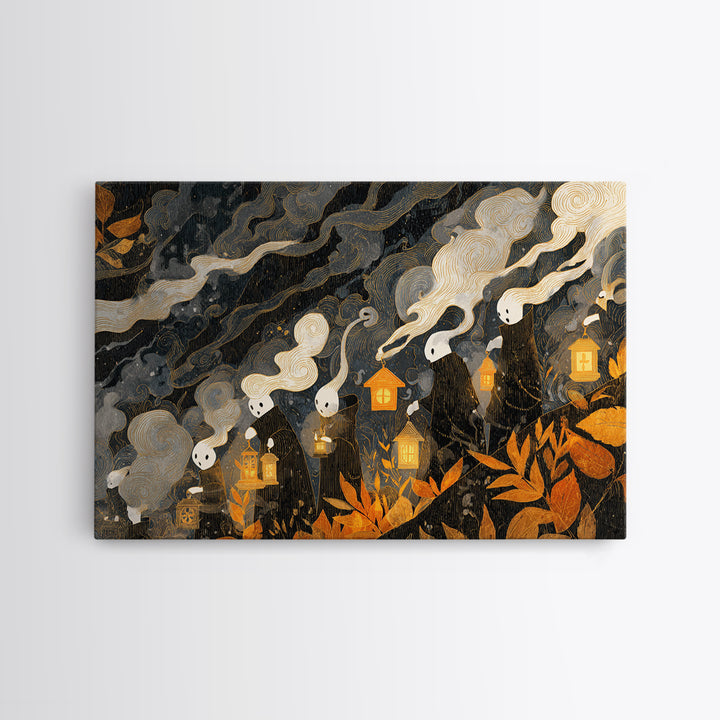 The Golden Funeral Procession - Procession Scene, Spooky Wall Decor, Landscape Wall Art, Framed Canvas Print, Halloween Home Decor