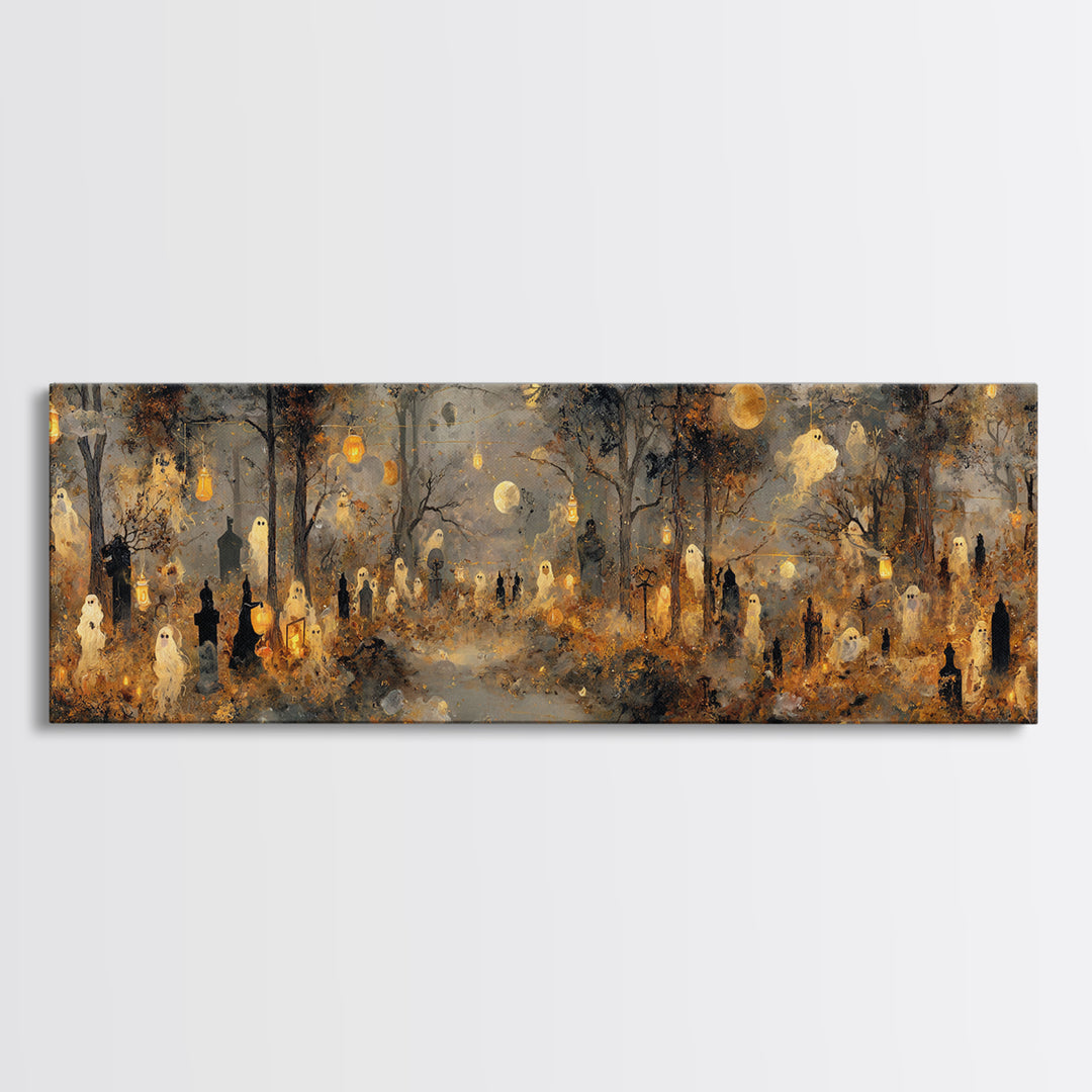 The Golden Funeral Procession - Surreal Celestial Vision, Gothic Home Decor, Extra Wide Wall Art, Canvas Print, Halloween Home Decor