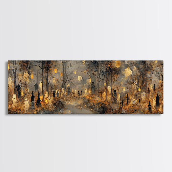 The Golden Funeral Procession - Surreal Celestial Vision, Gothic Home Decor, Extra Wide Wall Art, Canvas Print, Halloween Home Decor