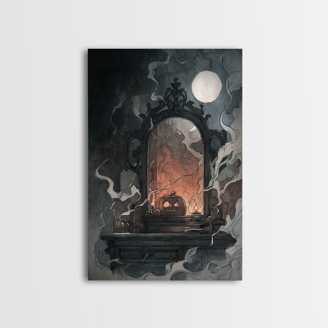 The Monster In The Mirror Cabinet - Icon Portrait, Occult Wall Decor, Vertical Wall Art, Canvas Print, Halloween Home Decor, Gothic Wall Art