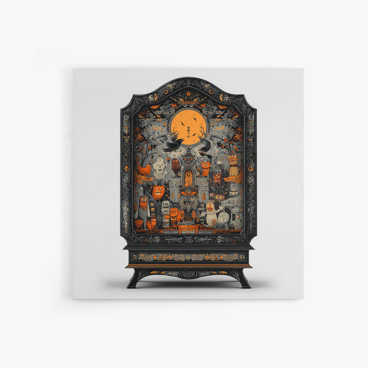 The Monster In The Mirror Cabinet - Icon Portrait, Gothic Home Decor, Square Wall Art, Canvas Print, Halloween Home Decor, Gothic Wall Art