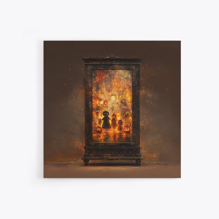 The Monster In The Mirror Cabinet - Procession Scene, Dark Fantasy Wall Art, Square Wall Art, Canvas Print, Halloween Home Decor