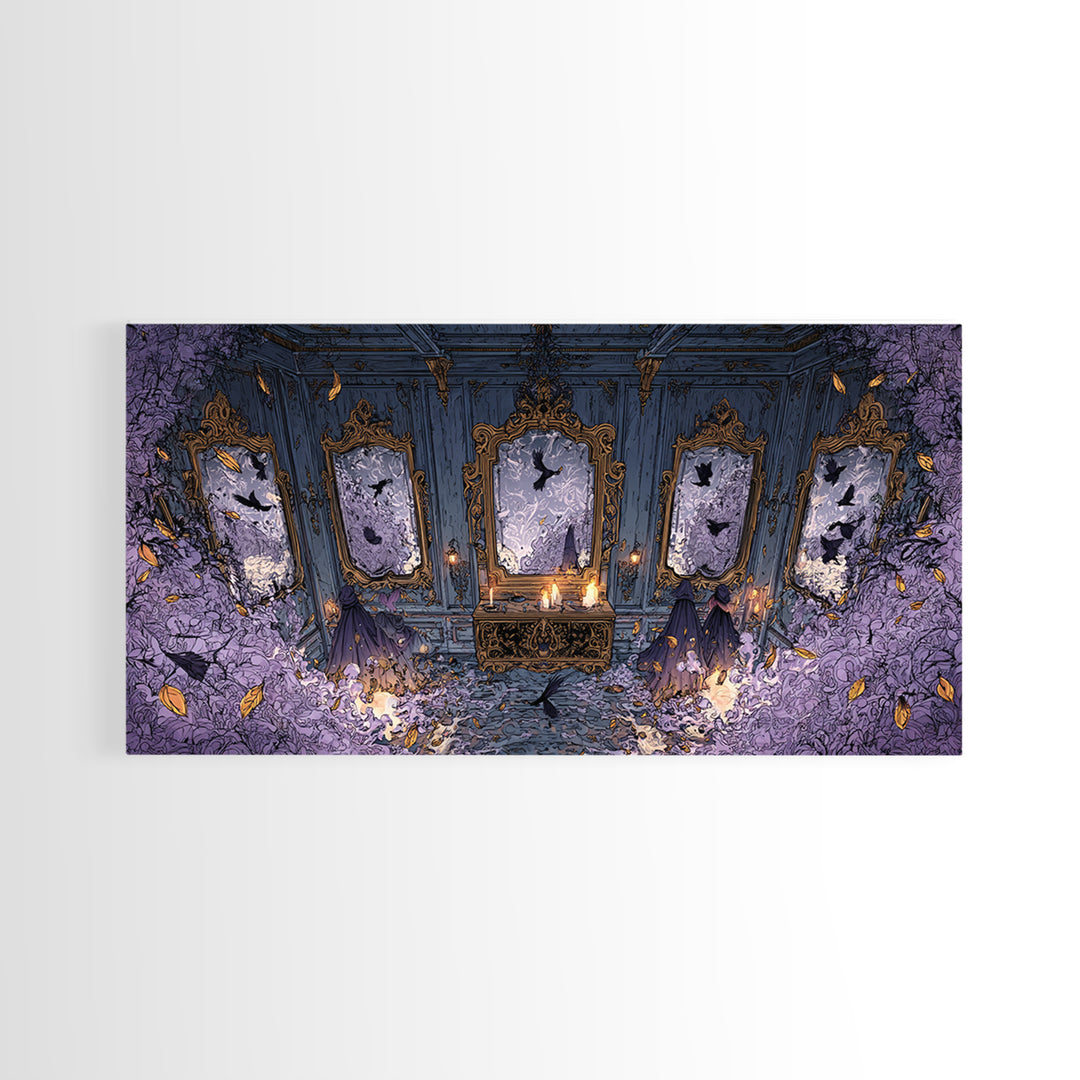 The Monster In The Mirror Cabinet - Procession Scene, Occult Wall Decor, Wide Panoramic Art, Canvas Print, Halloween Home Decor