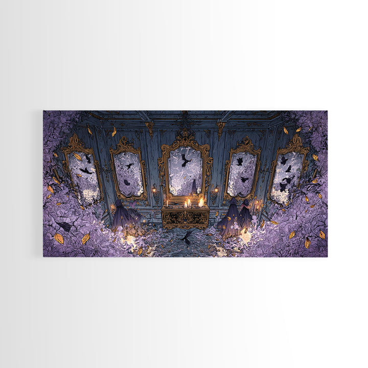 The Monster In The Mirror Cabinet - Procession Scene, Occult Wall Decor, Wide Panoramic Art, Canvas Print, Halloween Home Decor