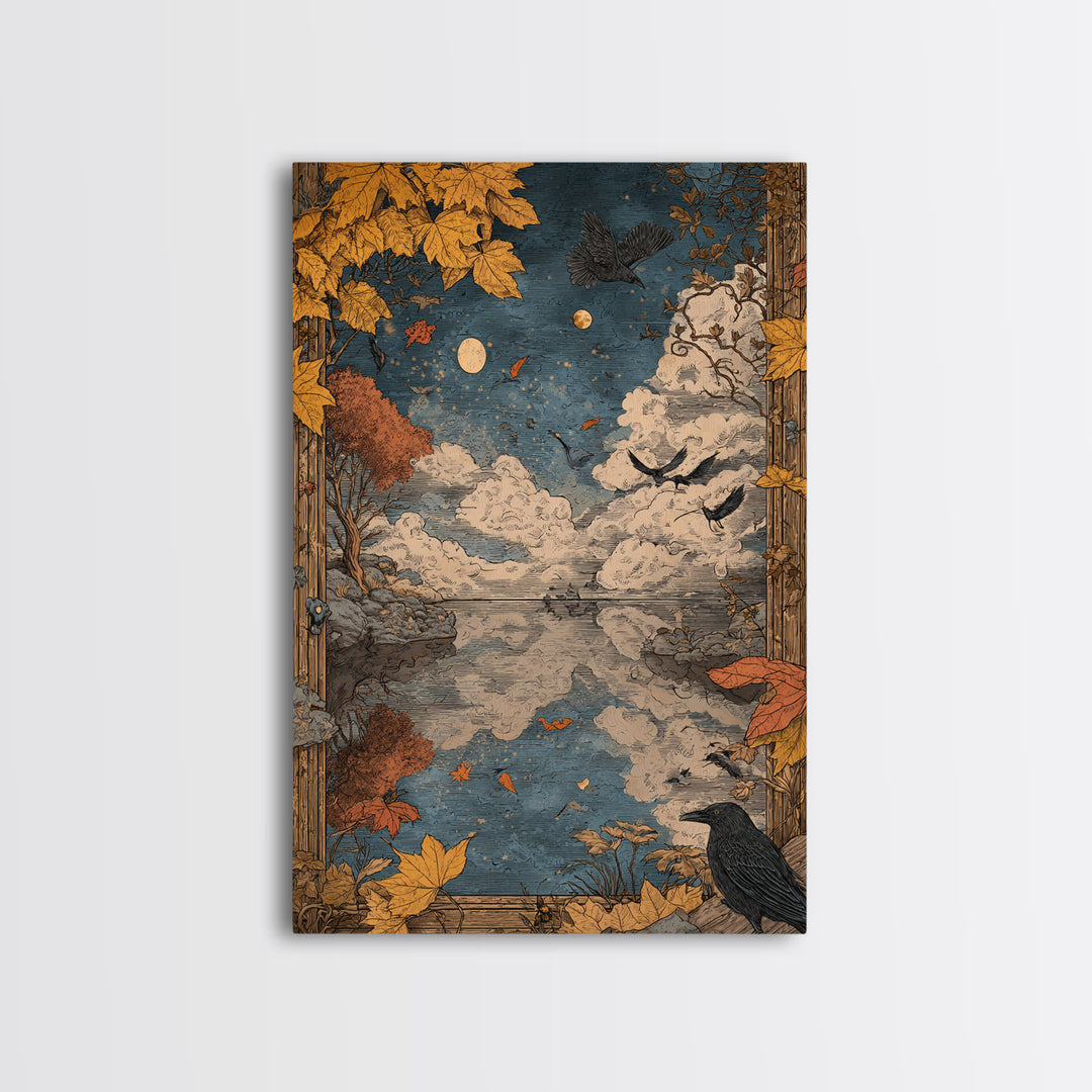 The Monster In The Mirror Cabinet - Surreal Celestial Vision, Spooky Wall Decor, Vertical Wall Art, Framed Canvas Print, Gothic Wall Art