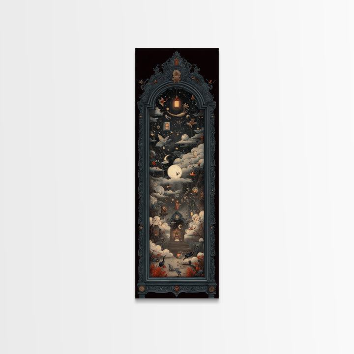 The Monster In The Mirror Cabinet - Surreal Celestial Vision, Dark Fantasy Wall Art, Tall Narrow Wall Art, Canvas Print, Gothic Wall Art