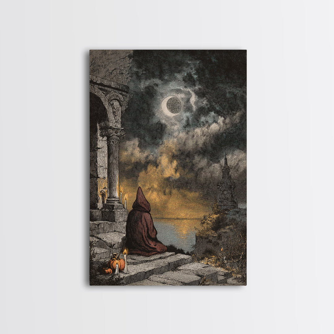 The Dreaming Priest Of The Outer Gate, Cosmic Horror Decor, Vertical Wall Art, Canvas Print, Halloween Home Decor, Gothic Wall Art