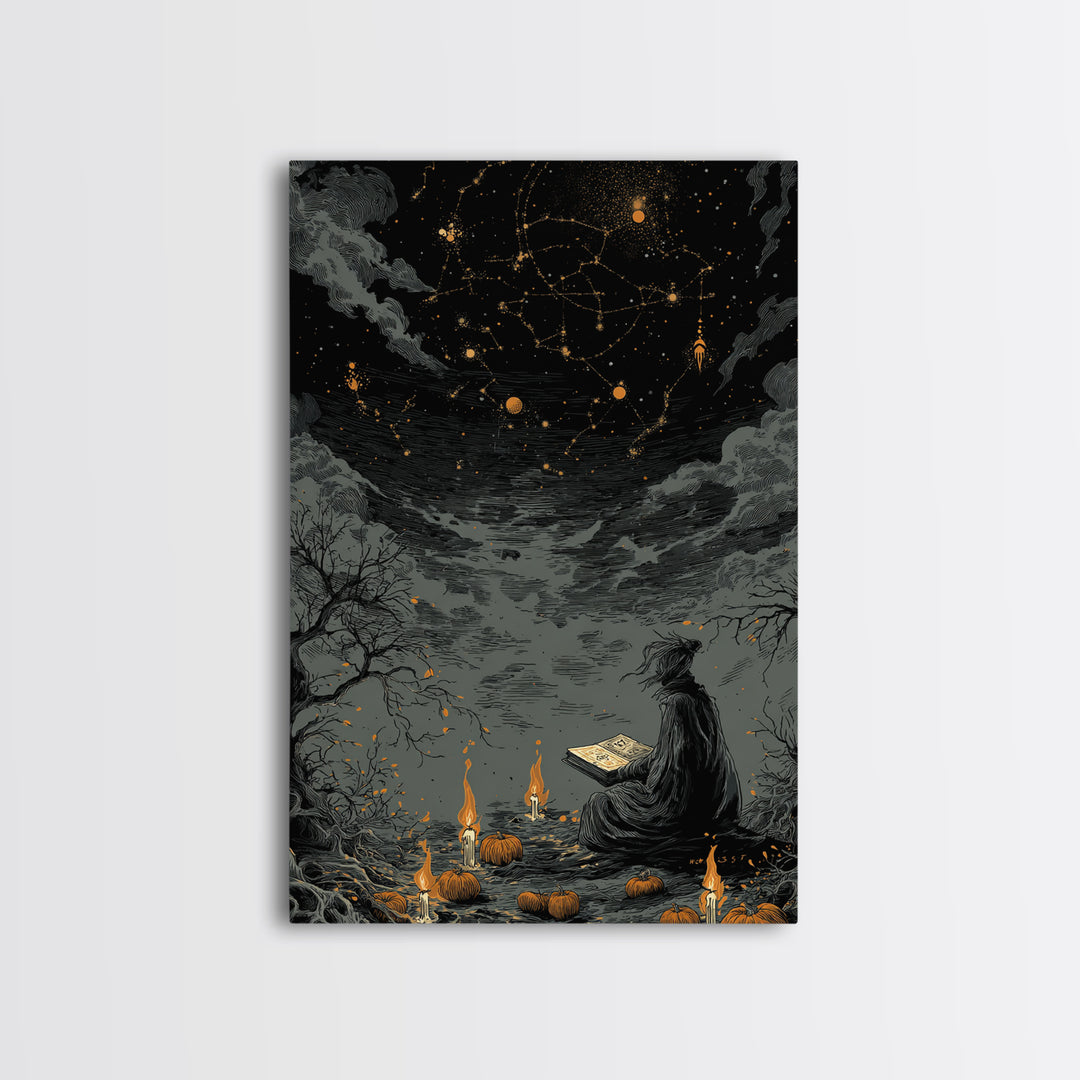 The Librarian Of Forbidden Tides, Dark Fantasy Wall Art, Vertical Wall Art, Framed Canvas Print, Halloween Home Decor, Gothic Wall Art