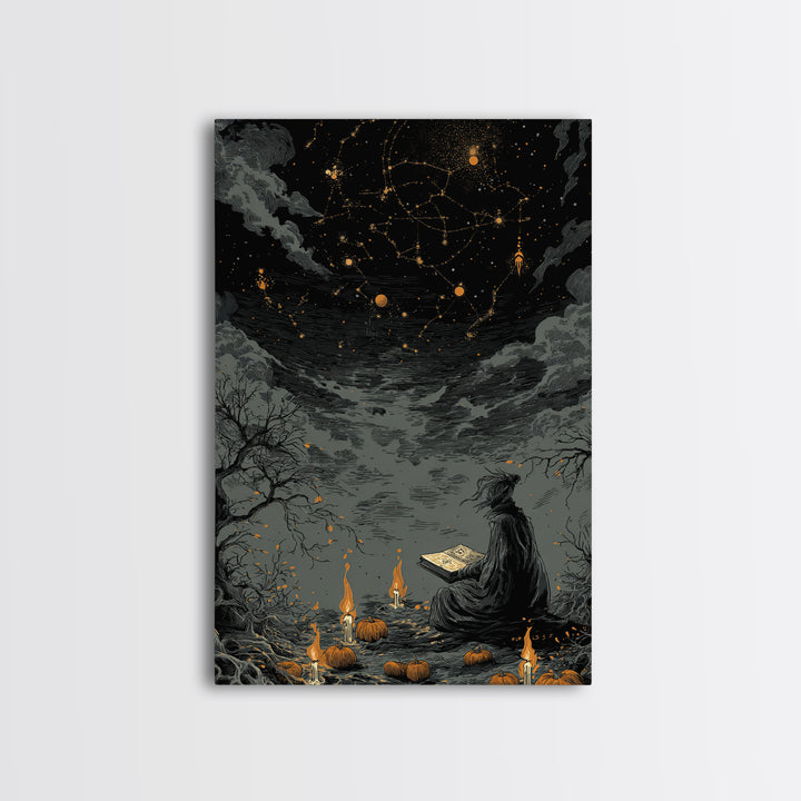 The Librarian Of Forbidden Tides, Dark Fantasy Wall Art, Vertical Wall Art, Framed Canvas Print, Halloween Home Decor, Gothic Wall Art