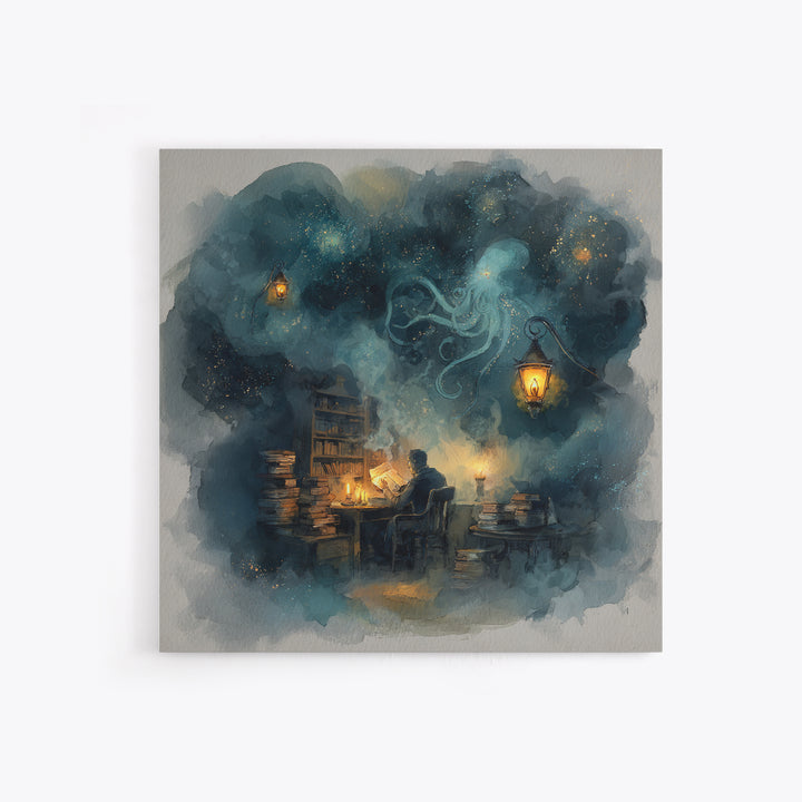 The Librarian Of Forbidden Tides, Spooky Wall Decor, Square Wall Art, Canvas Print, Halloween Home Decor, Gothic Wall Art, Horror Wall Art