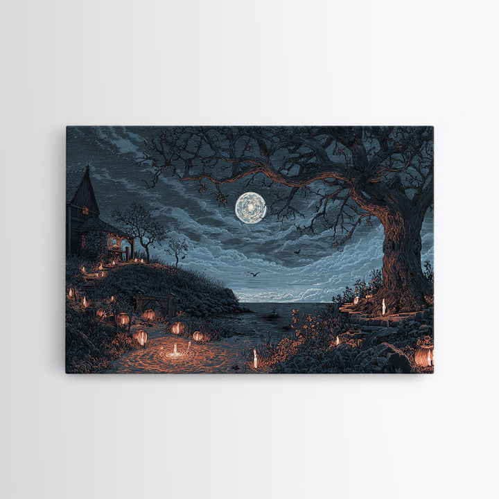 The Star-Seer Of Black Dunwich, Halloween Wall Art, Landscape Wall Art, Framed Canvas Print, Halloween Home Decor, Gothic Wall Art