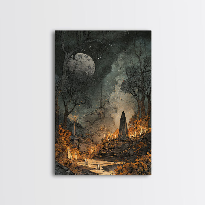 The Bride Of The Abyssal Moon, Macabre Halloween Art, Vertical Wall Art, Framed Canvas Print, Halloween Home Decor, Gothic Wall Art
