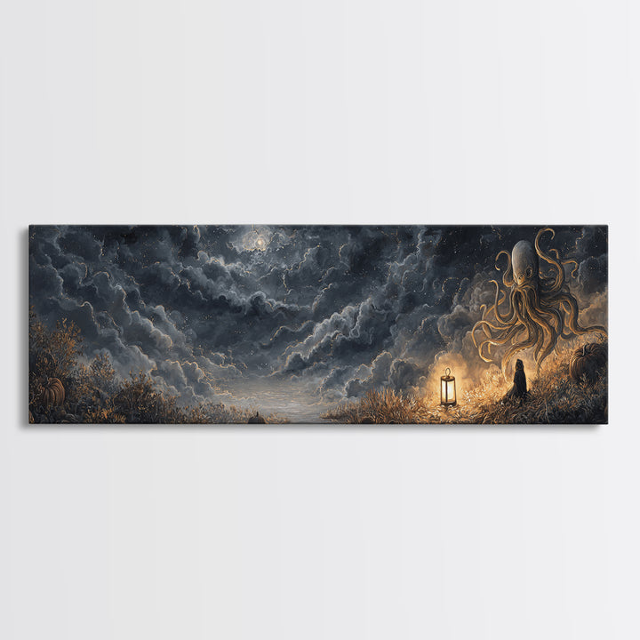 The Watcher In The Coral Throne, Gothic Home Decor, Extra Wide Wall Art, Canvas Print, Halloween Home Decor, Gothic Wall Art