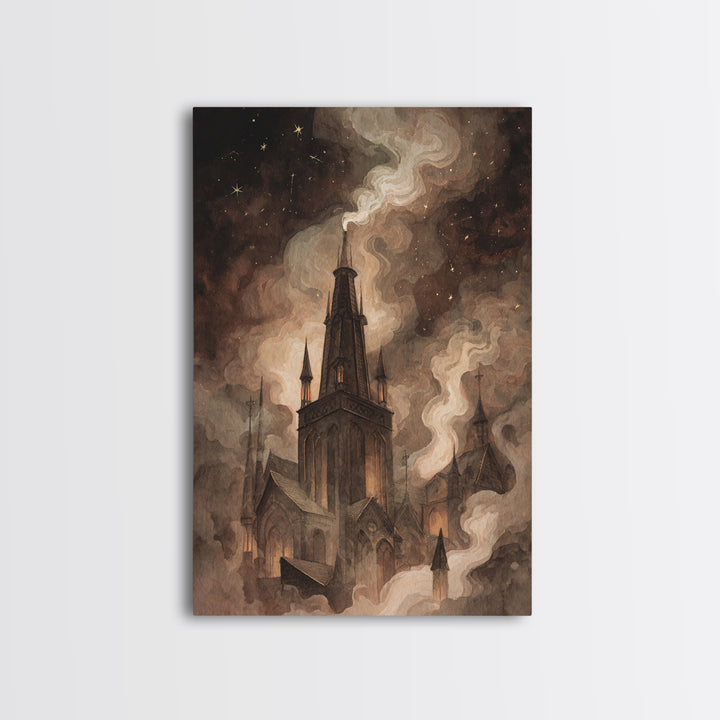 The Bellringer Of The Sunken Cathedral, Eldritch Wall Art, Vertical Wall Art, Framed Canvas Print, Halloween Home Decor, Gothic Wall Art