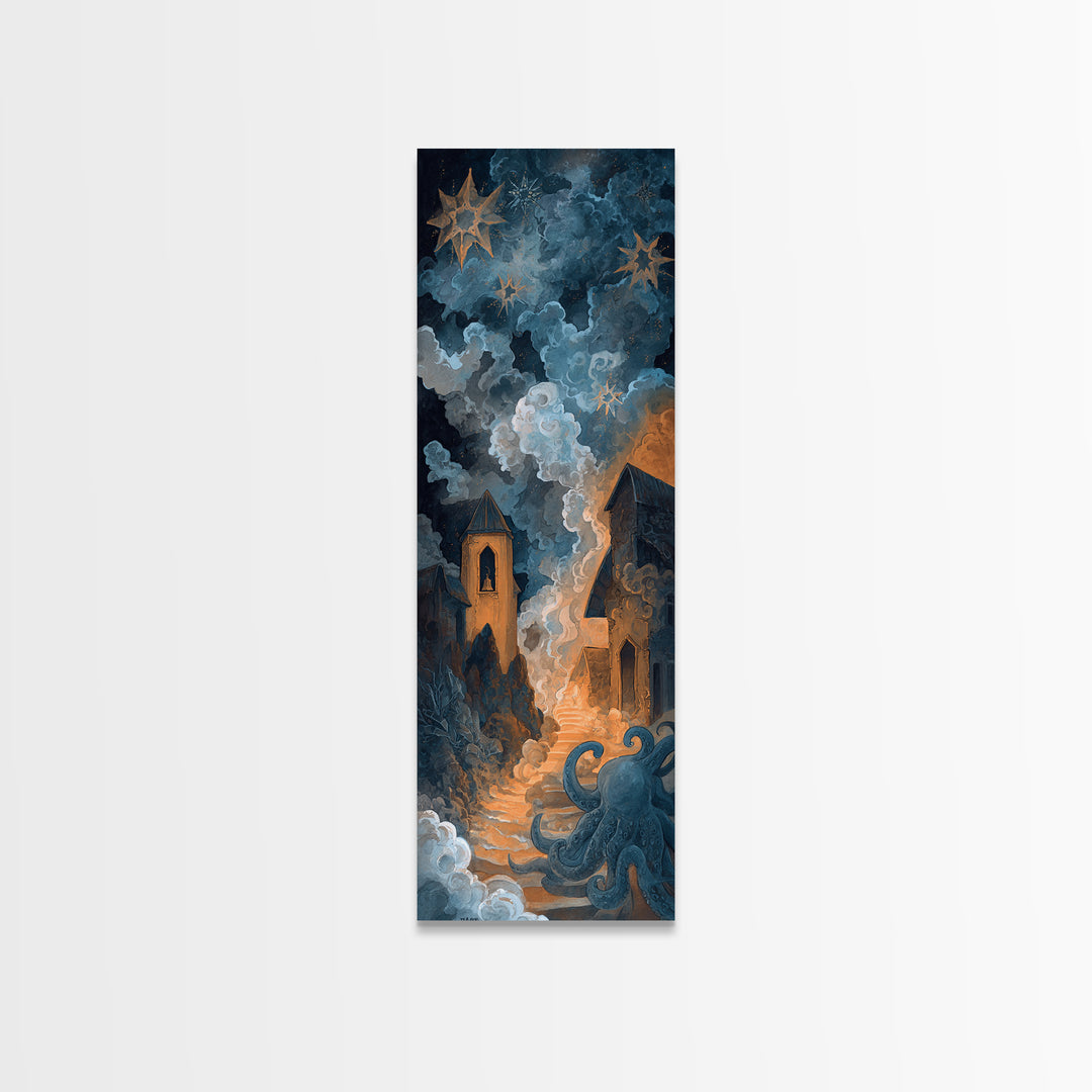 The Bellringer Of The Sunken Cathedral, Dark Fantasy Wall Art, Tall Narrow Wall Art, Framed Canvas Print, Halloween Home Decor