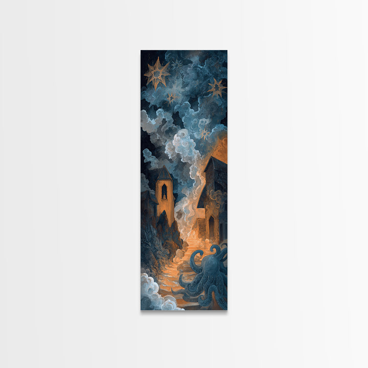 The Bellringer Of The Sunken Cathedral, Dark Fantasy Wall Art, Tall Narrow Wall Art, Framed Canvas Print, Halloween Home Decor