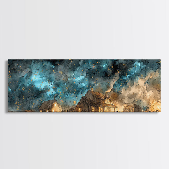 The Crawler Beneath The Floor Of Stars, Cosmic Horror Decor, Extra Wide Wall Art, Canvas Print, Halloween Home Decor, Gothic Wall Art