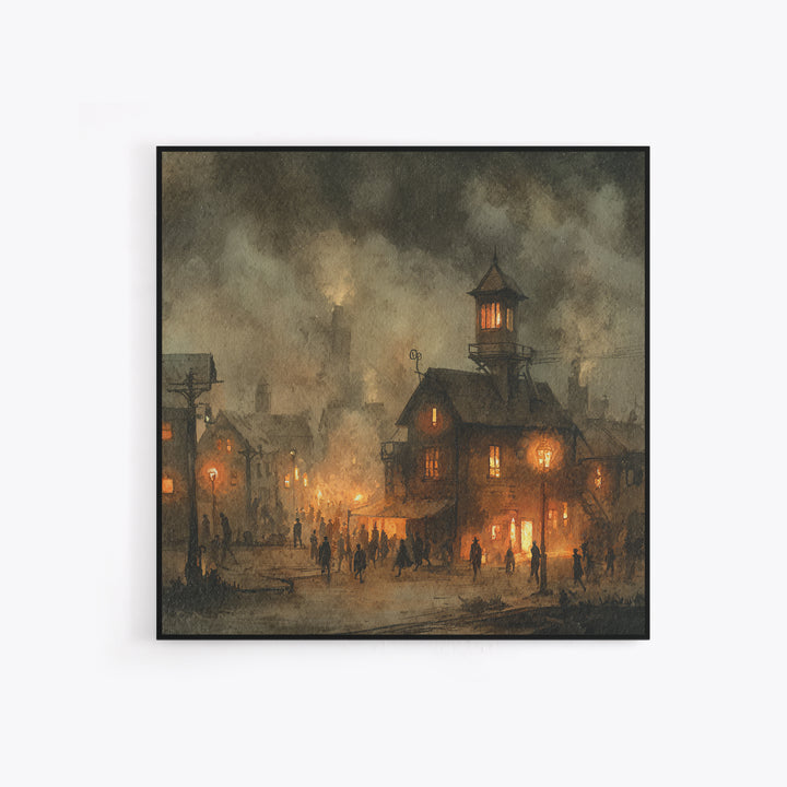 The Innsmouth Lantern Procession, Occult Wall Decor, Square Wall Art, Framed Canvas Print, Halloween Home Decor, Gothic Wall Art