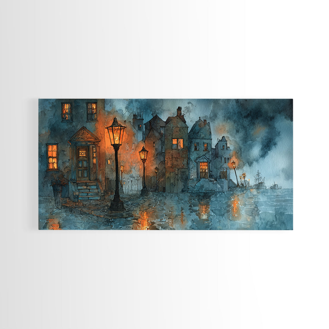 The Innsmouth Lantern Procession, Occult Wall Decor, Wide Panoramic Art, Framed Canvas Print, Halloween Home Decor, Gothic Wall Art