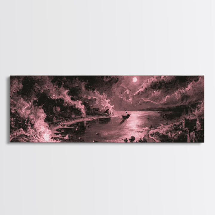 The Mapmaker Of Impossible Shores, Occult Wall Decor, Extra Wide Wall Art, Framed Canvas Print, Halloween Home Decor, Gothic Wall Art