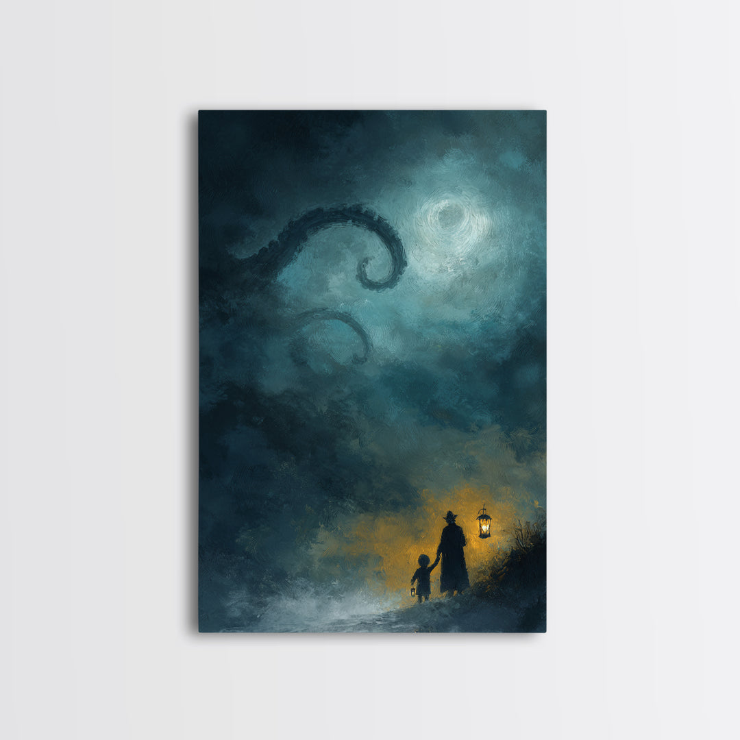 The Child Who Caught A Moon-Spawn, Occult Wall Decor, Vertical Wall Art, Canvas Print, Halloween Home Decor, Gothic Wall Art