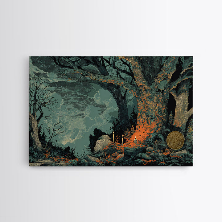 The Sleeper In The Birch Grove, Dark Fantasy Wall Art, Landscape Wall Art, Canvas Print, Halloween Home Decor, Gothic Wall Art