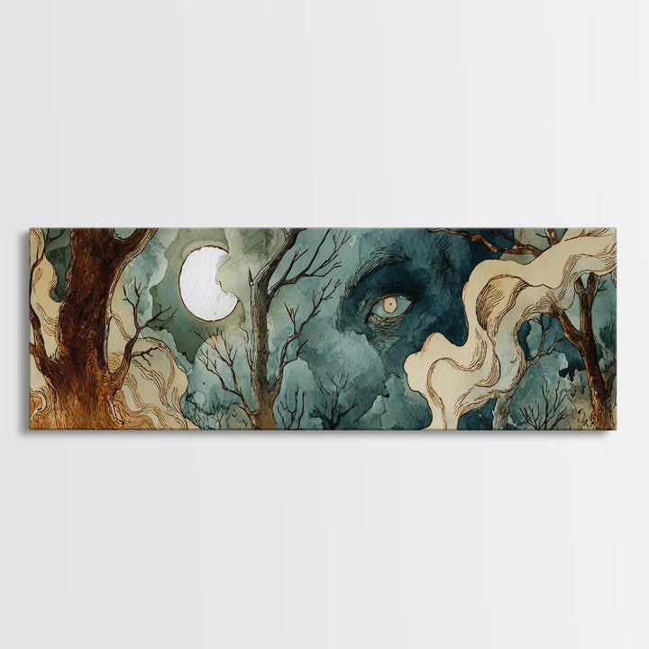 The Sleeper In The Birch Grove, Gothic Home Decor, Extra Wide Wall Art, Canvas Print, Halloween Home Decor, Gothic Wall Art