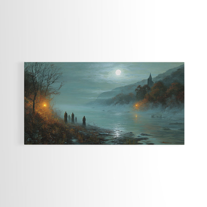The Feast Of The Pale Cult, Spooky Wall Decor, Wide Panoramic Art, Canvas Print, Halloween Home Decor, Gothic Wall Art, Gothic Home Decor