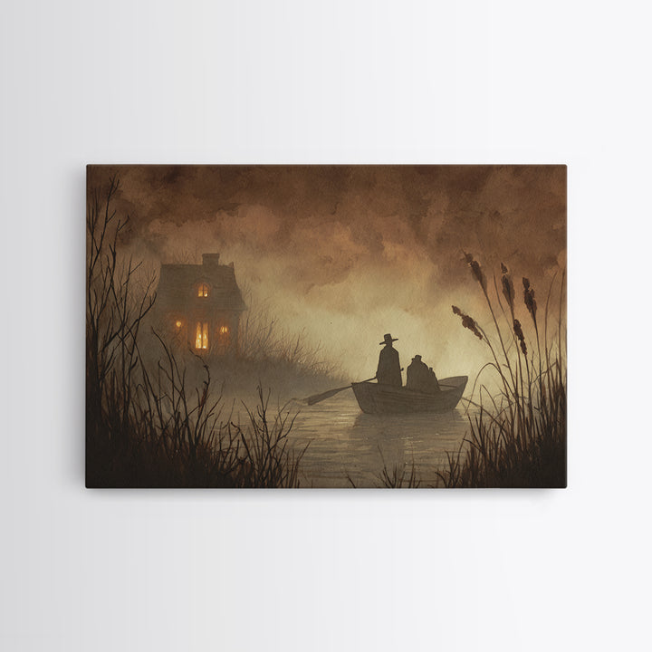 The Ferryman Of The Outer Marsh, Spooky Wall Decor, Landscape Wall Art, Canvas Print, Halloween Home Decor, Gothic Wall Art