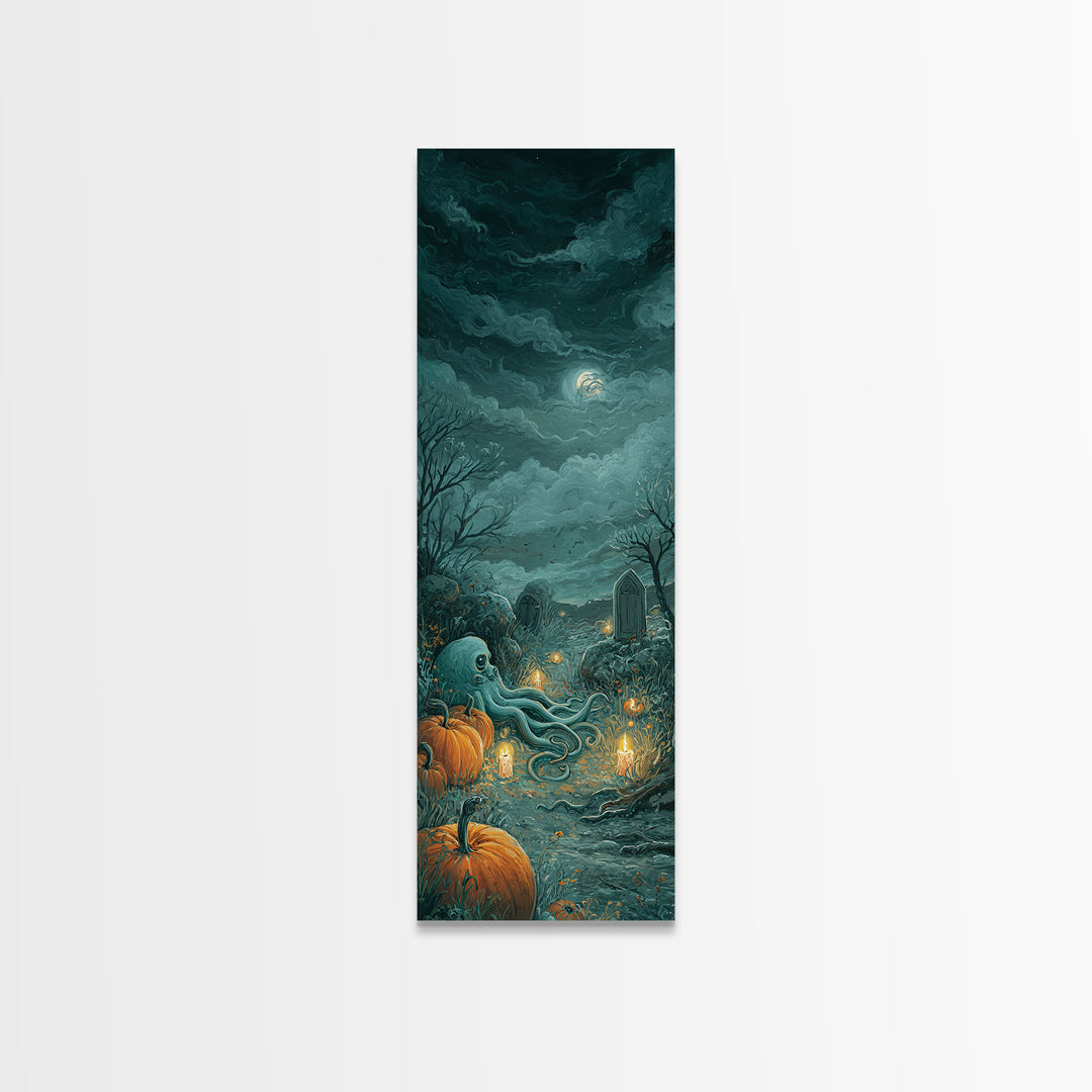The Crown Of The Tentacled Saint, Spooky Wall Decor, Tall Narrow Wall Art, Framed Canvas Print, Halloween Home Decor, Gothic Wall Art