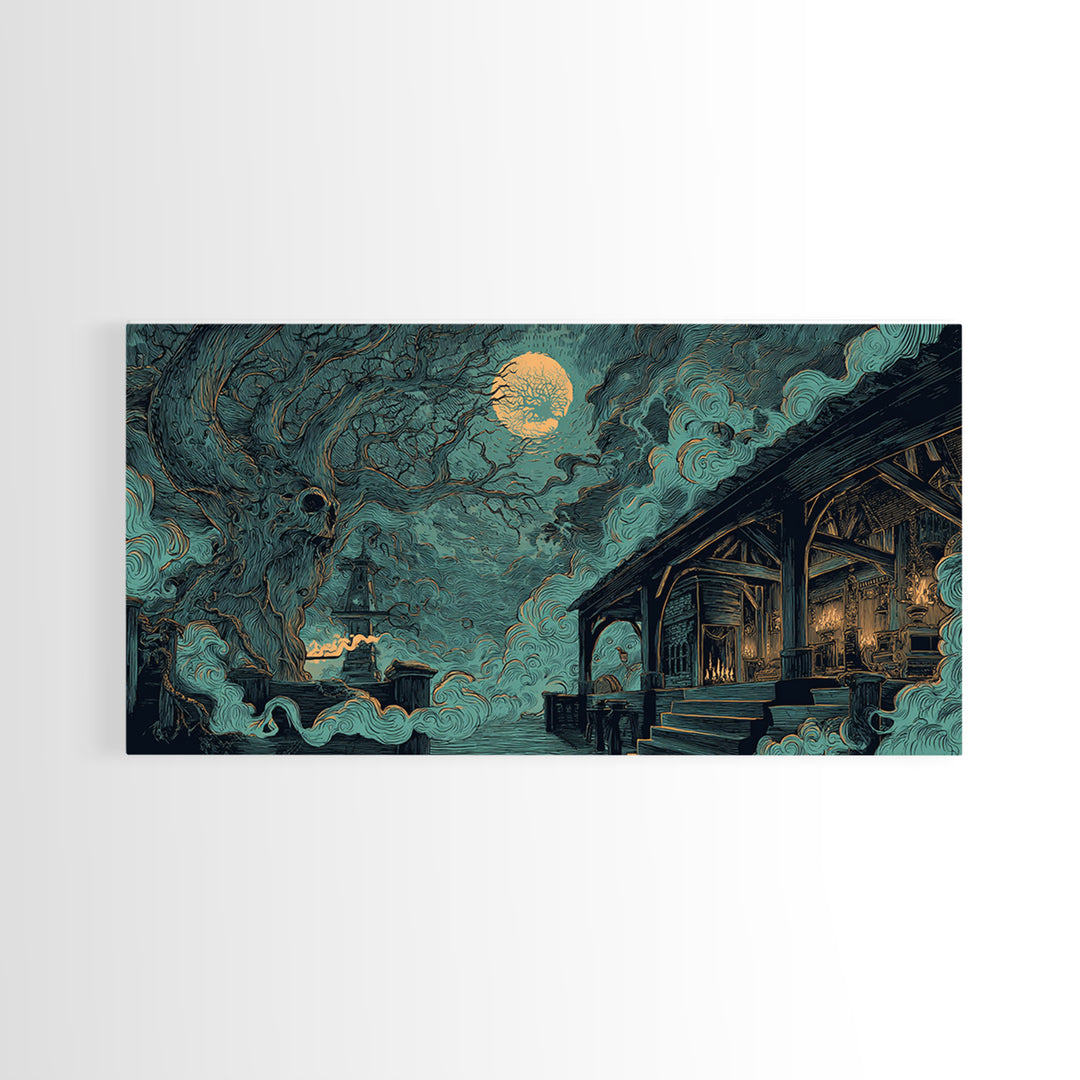The Ballroom Of Silent Shoggoths, Lovecraftian Wall Art, Wide Panoramic Art, Canvas Print, Halloween Home Decor, Gothic Wall Art
