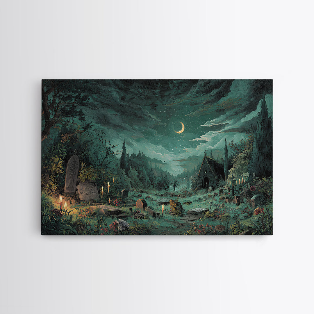 The Grave Gardener Of Yuggoth, Lovecraftian Wall Art, Landscape Wall Art, Framed Canvas Print, Halloween Home Decor, Gothic Wall Art