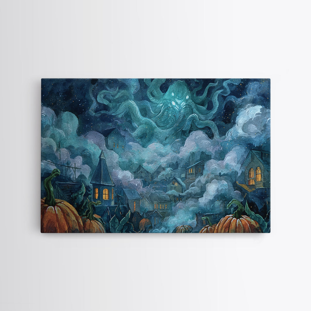 The Moonlit Shoggoth Menagerie, Macabre Halloween Art, Landscape Wall Art, Framed Canvas Print, Halloween Home Decor, Gothic Wall Art