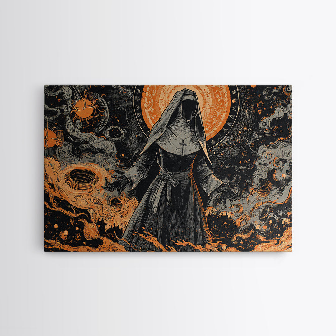 The Nun Of The Endless Constellation, Dark Fantasy Wall Art, Landscape Wall Art, Canvas Print, Halloween Home Decor, Gothic Wall Art