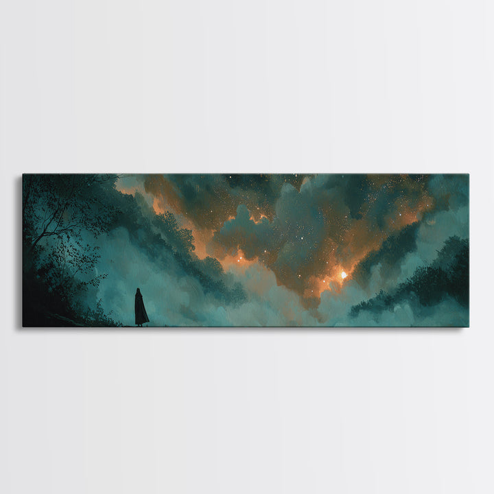 The Nun Of The Endless Constellation, Cosmic Horror Decor, Extra Wide Wall Art, Framed Canvas Print, Halloween Home Decor, Gothic Wall Art