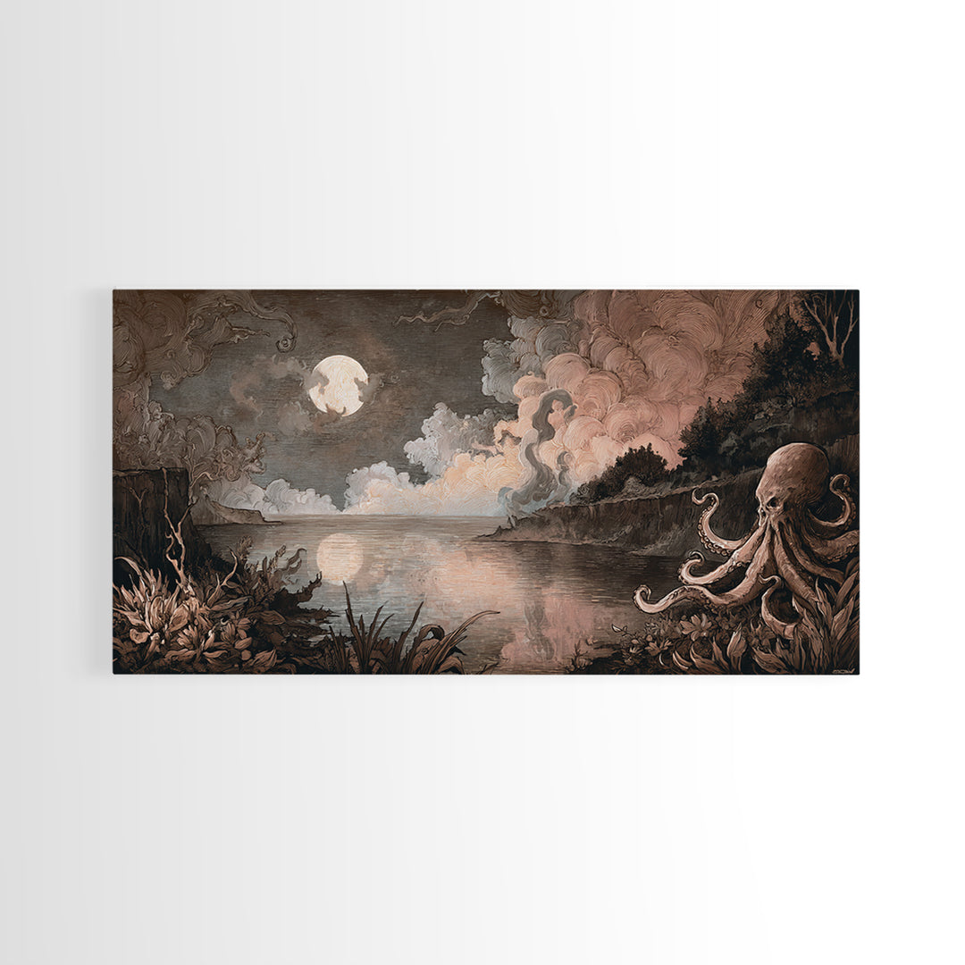 The Salt King Of The Black Shore, Halloween Wall Art, Wide Panoramic Art, Framed Canvas Print, Halloween Home Decor, Gothic Wall Art