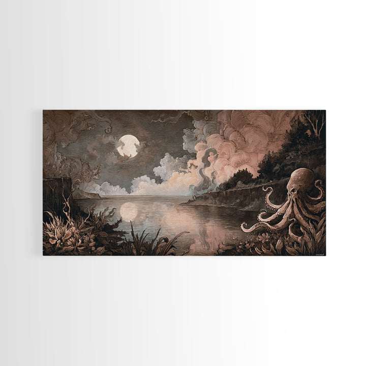 The Salt King Of The Black Shore, Halloween Wall Art, Wide Panoramic Art, Framed Canvas Print, Halloween Home Decor, Gothic Wall Art