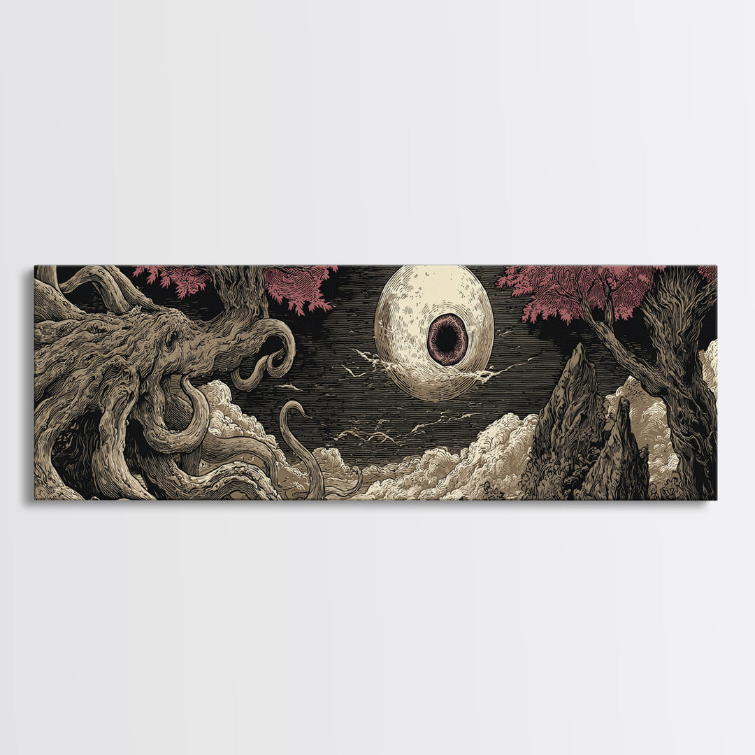The Salt King Of The Black Shore, Cosmic Horror Decor, Extra Wide Wall Art, Canvas Print, Halloween Home Decor, Gothic Wall Art