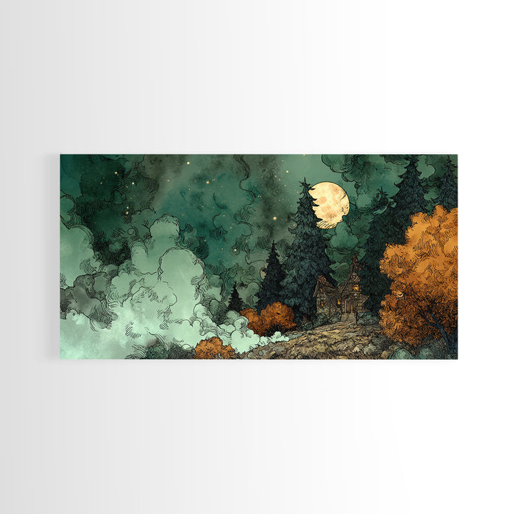 The Children Of The Star Orchard, Cosmic Horror Decor, Wide Panoramic Art, Canvas Print, Halloween Home Decor, Gothic Wall Art