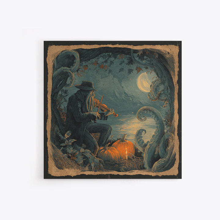 The Violinist Of The Drowned Moon, Macabre Halloween Art, Square Wall Art, Canvas Print, Halloween Home Decor, Gothic Wall Art
