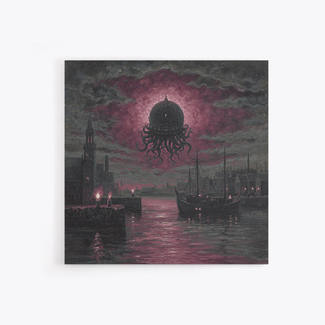 The Mask Of The Crawling God, Spooky Wall Decor, Square Wall Art, Framed Canvas Print, Halloween Home Decor, Gothic Wall Art