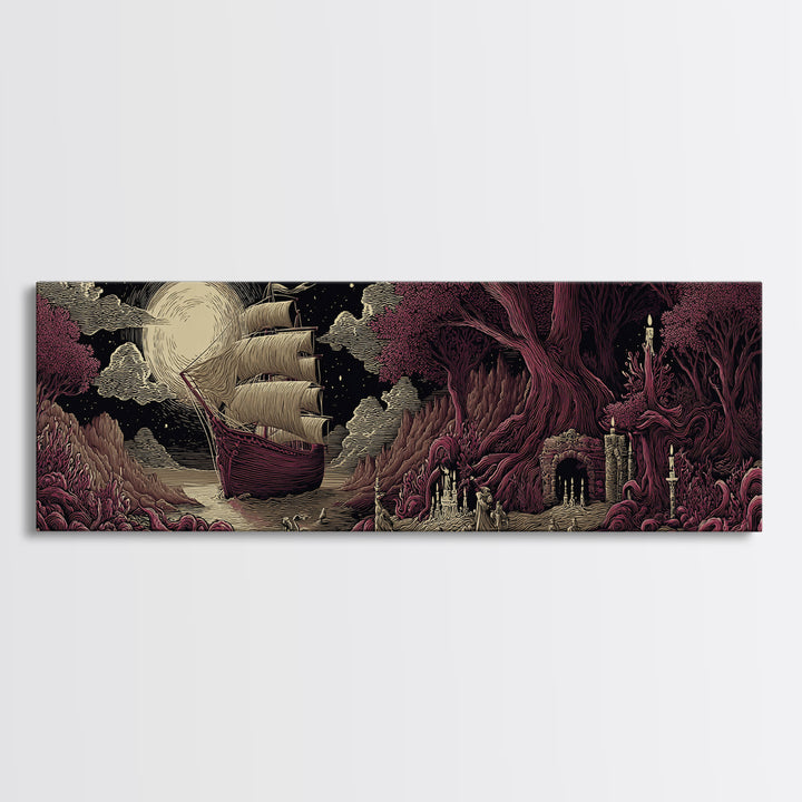 The Candelit Ark Of Forgotten Stars, Cosmic Horror Decor, Extra Wide Wall Art, Canvas Print, Halloween Home Decor, Gothic Wall Art