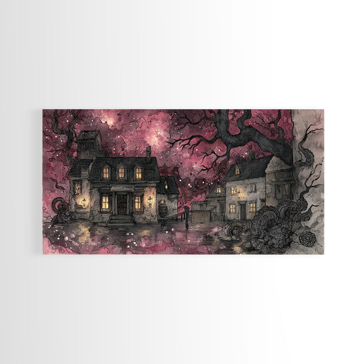 The Archivist Of Dreaming Bones, Eldritch Wall Art, Wide Panoramic Art, Canvas Print, Halloween Home Decor, Gothic Wall Art