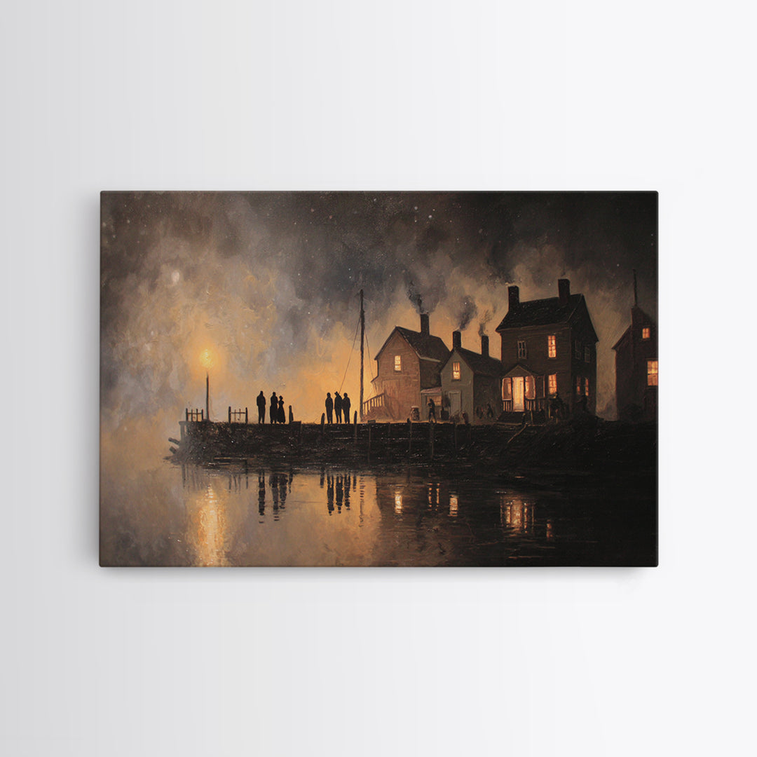 The Tea Party At Innsmouth Pier, Lovecraftian Wall Art, Landscape Wall Art, Canvas Print, Halloween Home Decor, Gothic Wall Art