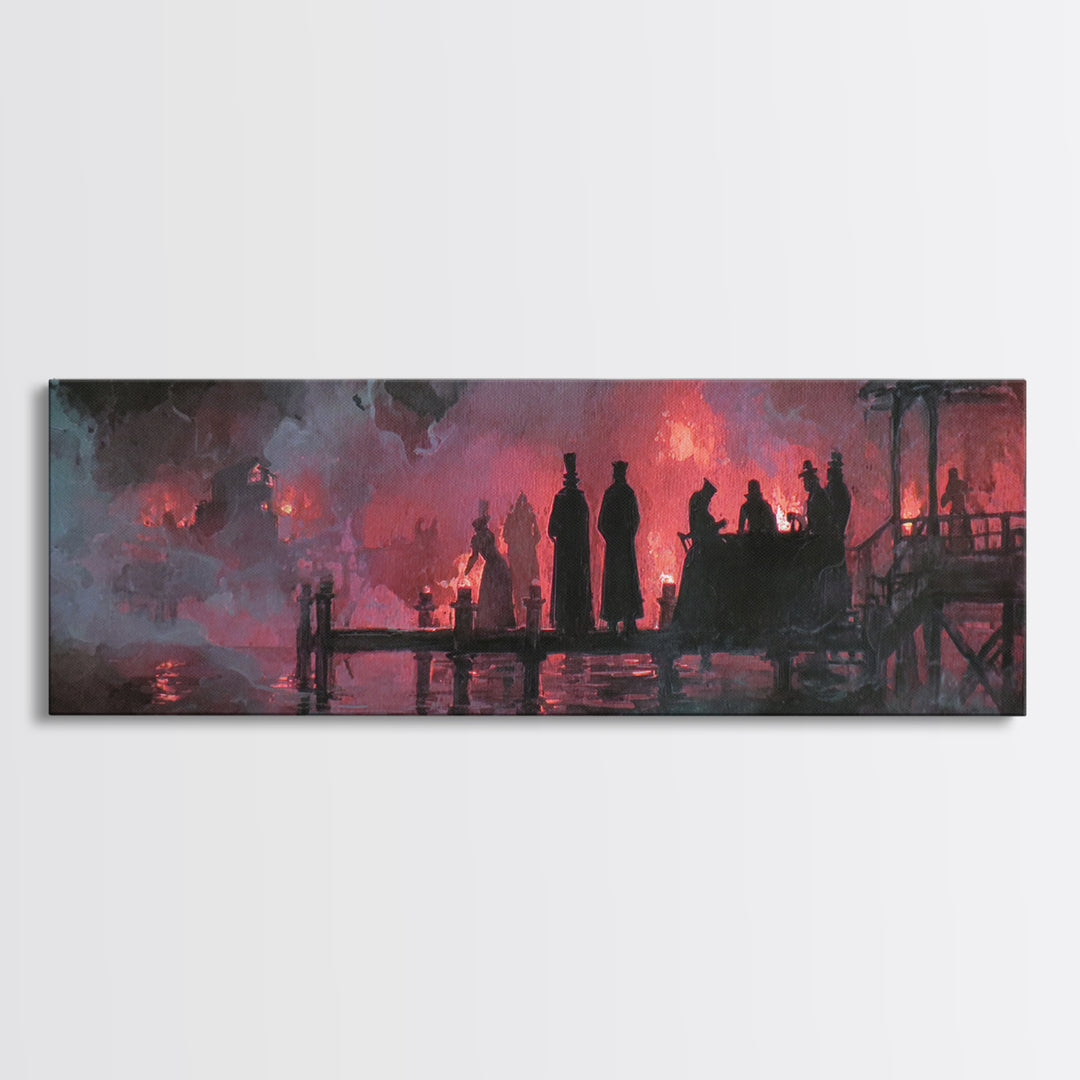 The Tea Party At Innsmouth Pier, Halloween Wall Art, Extra Wide Wall Art, Framed Canvas Print, Halloween Home Decor, Gothic Wall Art