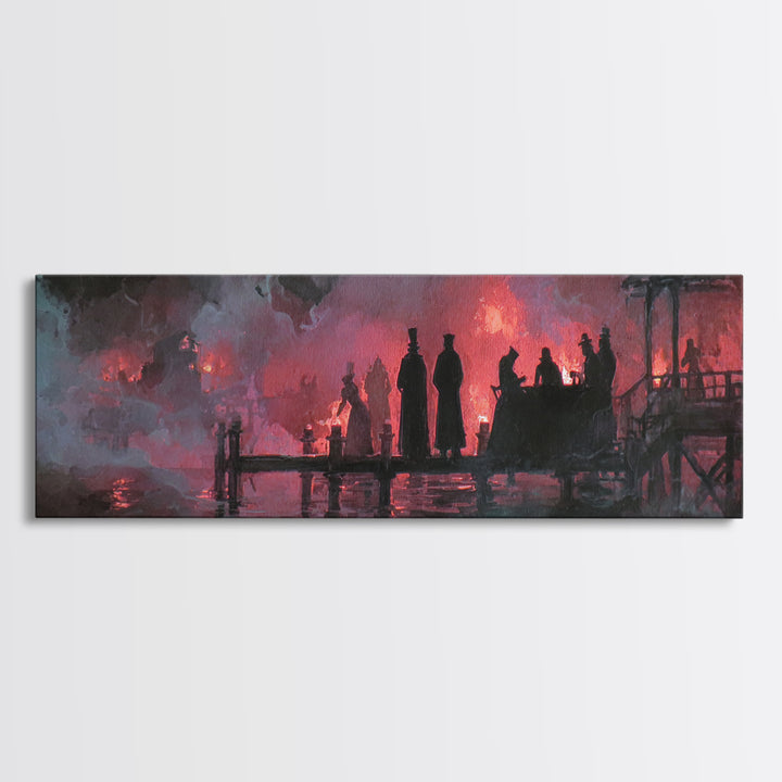 The Tea Party At Innsmouth Pier, Halloween Wall Art, Extra Wide Wall Art, Framed Canvas Print, Halloween Home Decor, Gothic Wall Art
